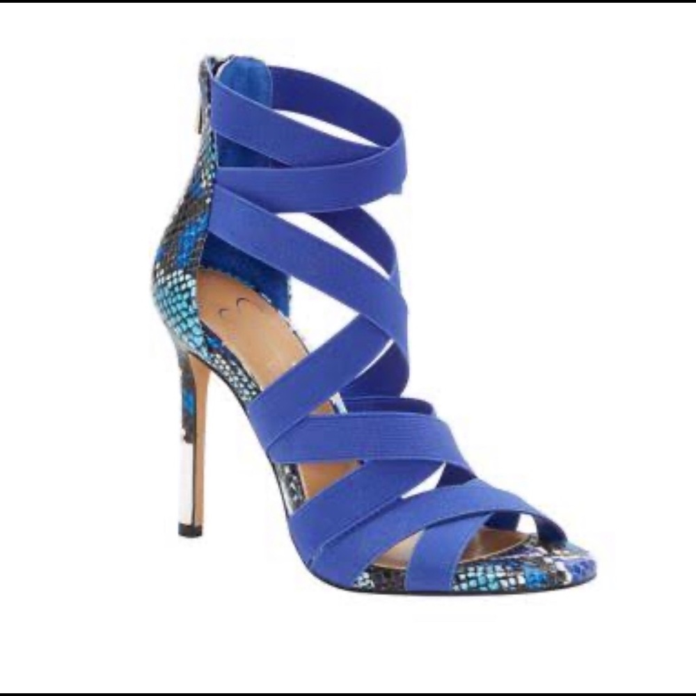 Jessica Simpson blue elastic strappy heels Sz 8.5